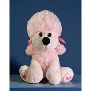 Inter-American Pink Poodle Plush 11” Fuzzy Stuffed Dog Heart Feet Valentine
